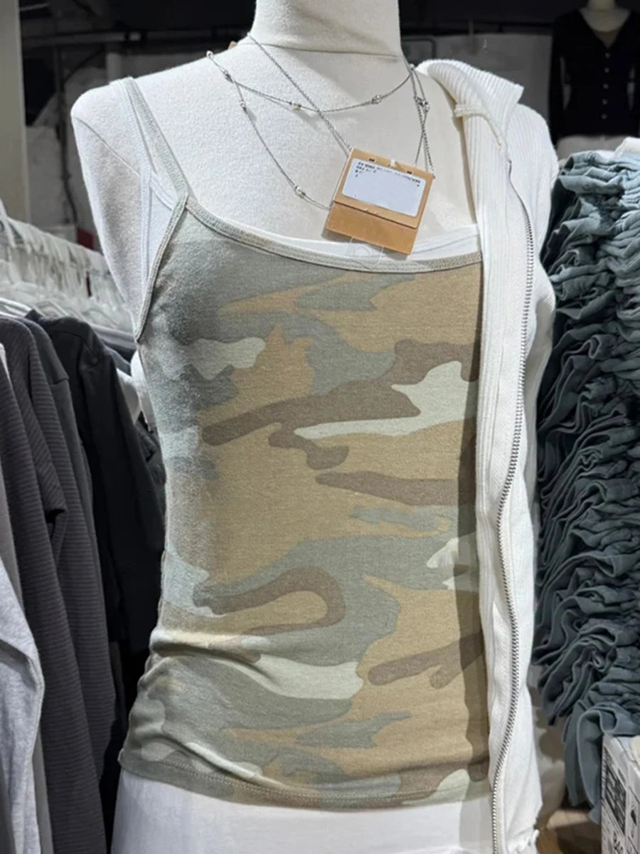 Y2K Camouflage Slim Camisole Women Summer New Streetwear Cotton Sleeveless Tank Top Female Casual Vintage Preppy Style Vest Tops