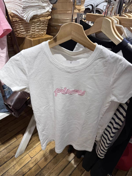 White Letter Embroidery Slim T-shirts Woman's Summer O-neck Short Sleeve Cotton Tee Shirts Female Casual Sweet All-match tshirt