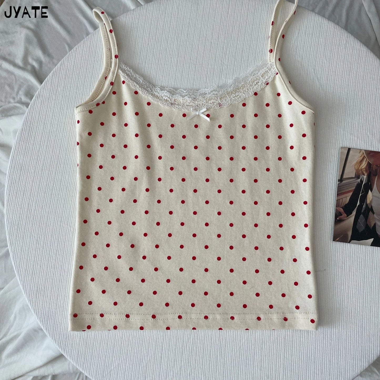 Cute Print Lace Trim Bow Tank Tops Women Cotton Casual Slim Sleeveless Crop Top Female Sweet Preppy Style Camisole Y2K Clothes