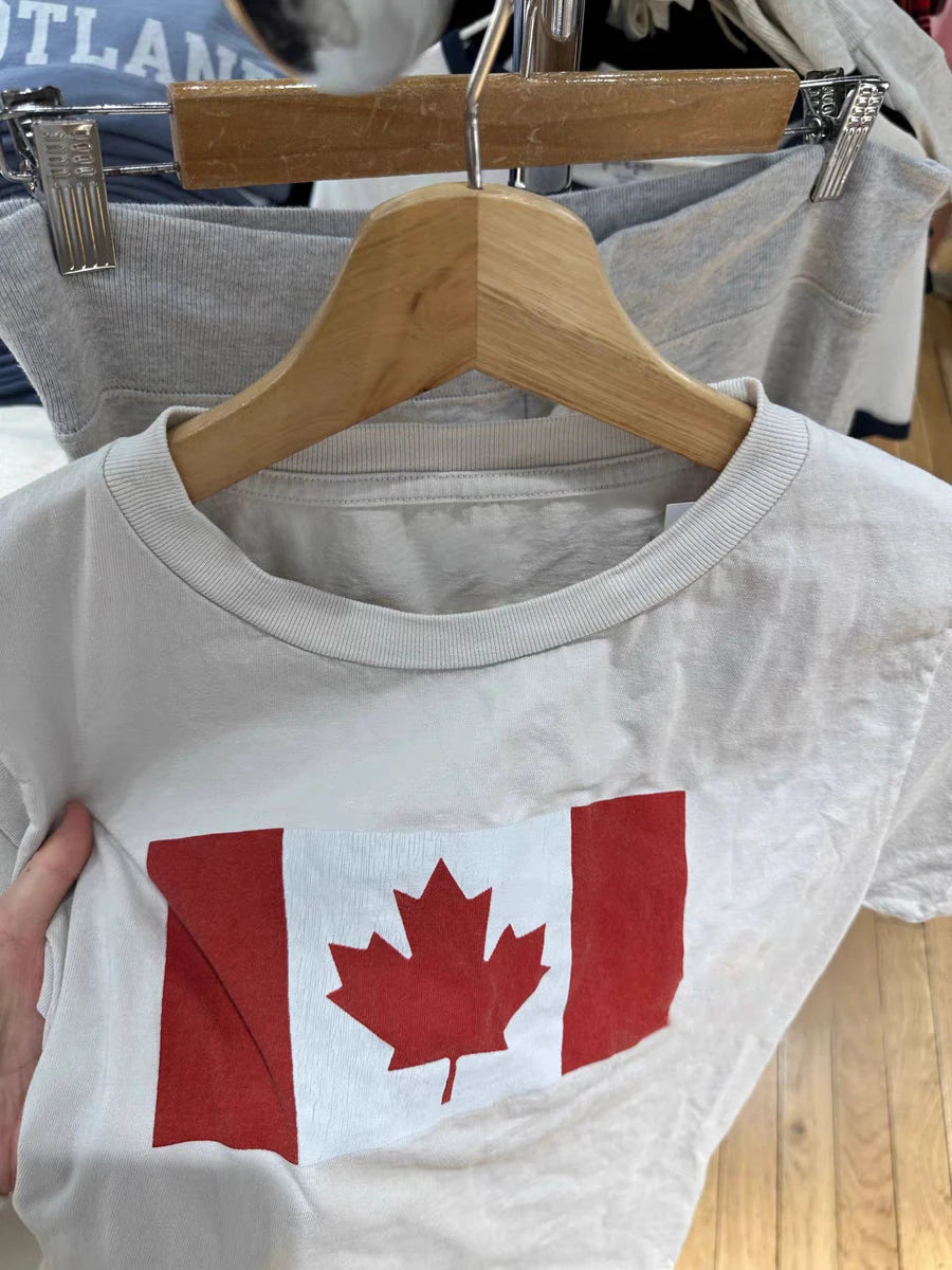 Fashion Flag Print Vintage T-Shirt Woman Summer Cotton O-Neck Short Sleeve Tee Shirts Female Vintage Streetwear Sweet Tshirt Y2K