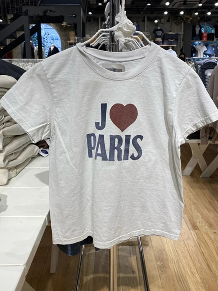 Fashion Letter Print Short Sleeve Tee Women New Casual O-neck Solid Streetwear Retro T-shirts Harajuku Vintage Chic Y2K Crop Top