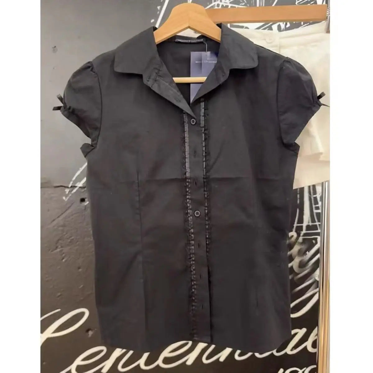 Retro Red Buttons Blouse Women Summer New Streetwear Lapel Short Sleeve Tees Sweet Vintage Cute Preppy Style T-shirts Y2K Tops
