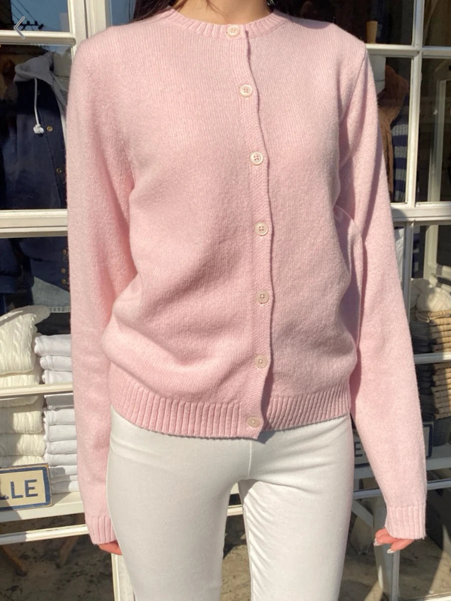 Blue Vintage Long Sleeve Knitted Cardigan Women New Cotton O-neck Casual Button Jumper Coat Sweet Preppy Style Sweater Y2K Tops
