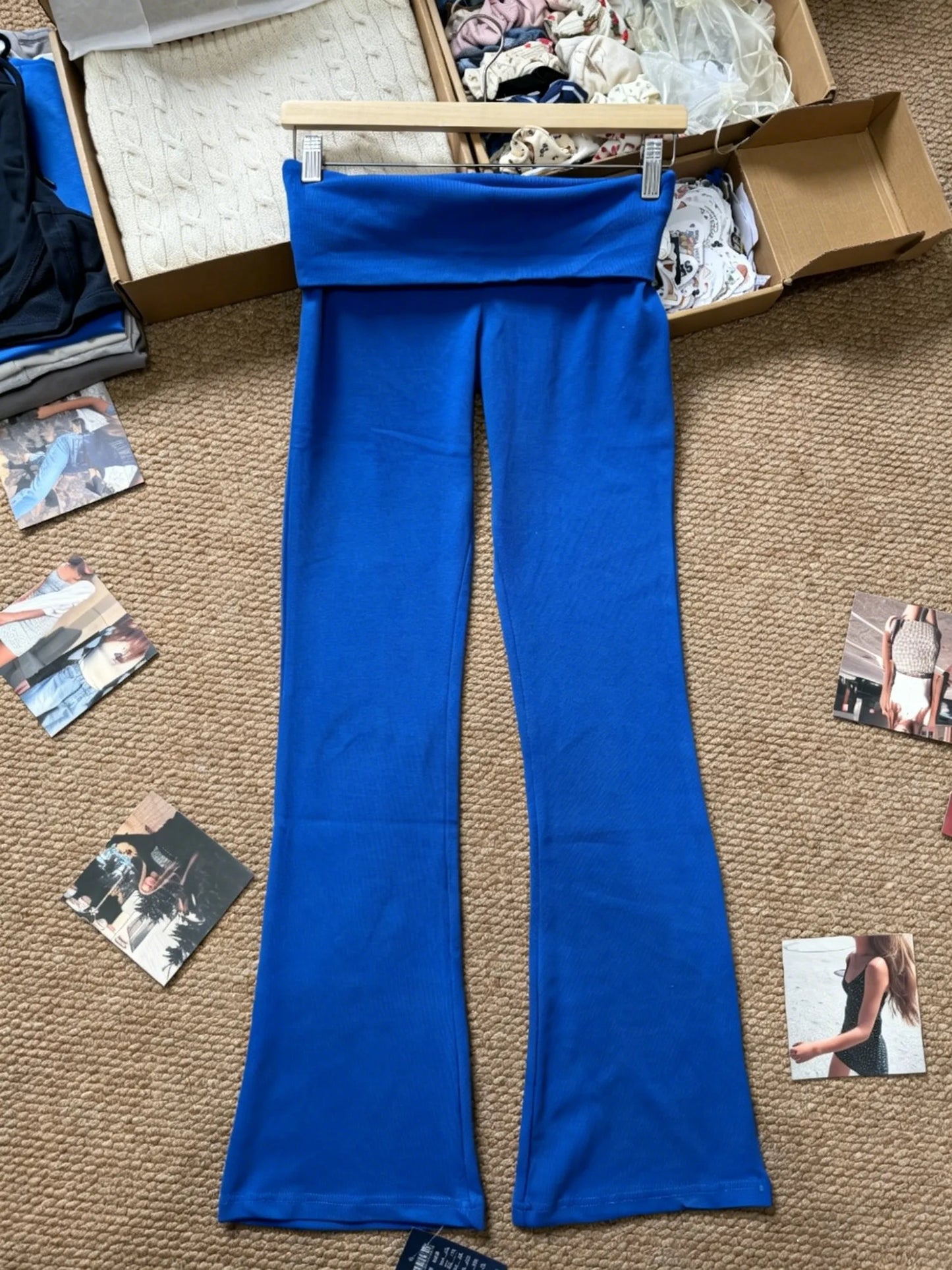 Solid Flip Up Skinny Cotton Yoga Pants Women Casual Simple Elastic High Waist Flare Pant Sweet Cute Straight Sport Trousers Y2K