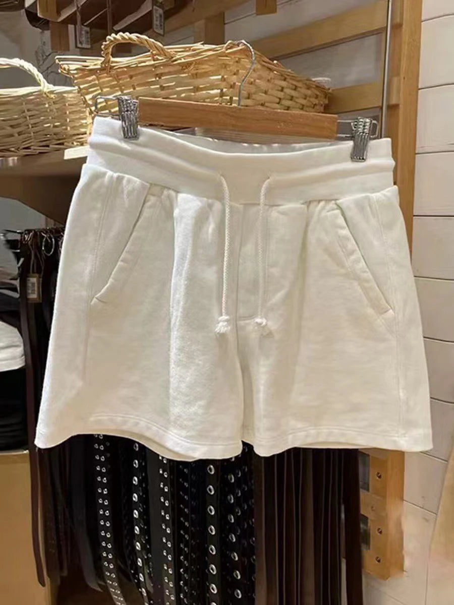 Solid Patchwork Sport Short Pant Women Casual Streetwear Loose Cotton Shorts Simple Preppy Style Bottom Clothes