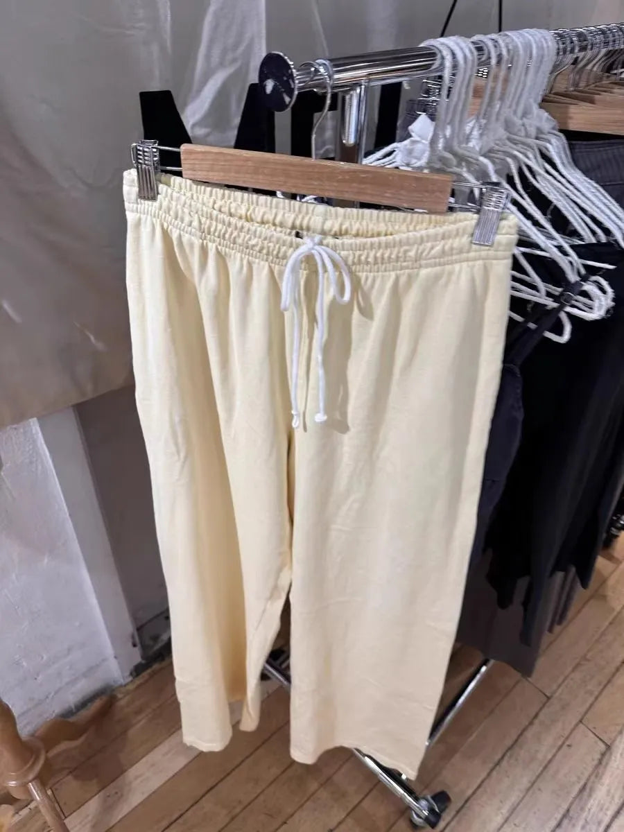 Yellow Cute Drawstring Straight Sweatpants Women New Elastic Waist Cotton Loose Trousers Casual Preppy Style Sport Long Pant Y2K