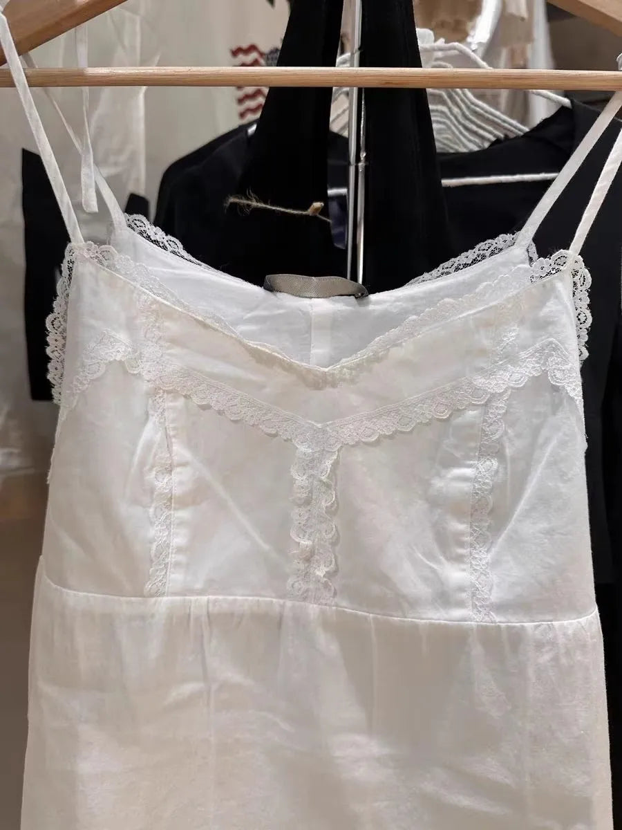 Sweet White Lace Trim Tank Tops Women Summer New Casual V-neck Lace-up Sleeveless Camisole Female Cute Preppy Style Vest Y2K Top