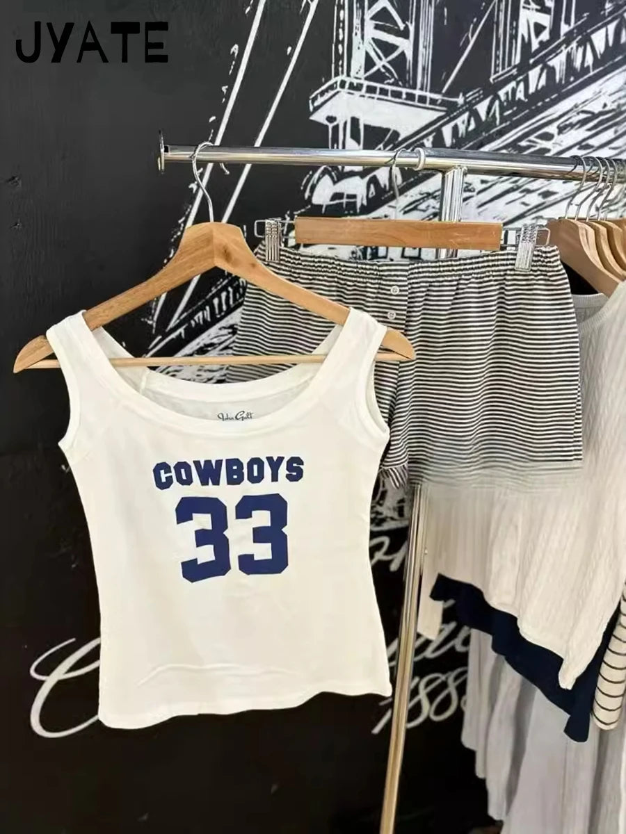 Fashion 33 Print Scoop Neck Tank Tops Women New Cotton Soft Casual Simple Preppy Sleeveless Vests Sweet Chic Vintage Camis Y2K