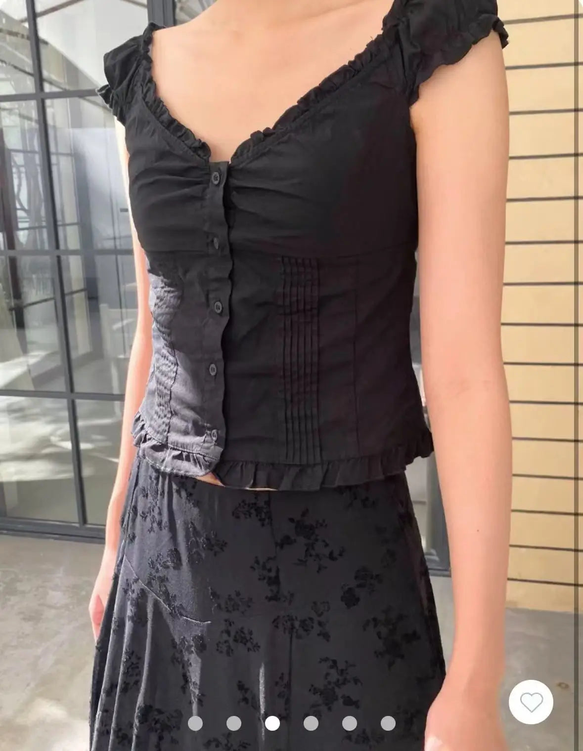 Harajuku Black Folds Blouse Top Women Casual Single Breasted Ruffle Sleeveless Tank Tops Vest Y2K Cool Preppy Style Camisole New
