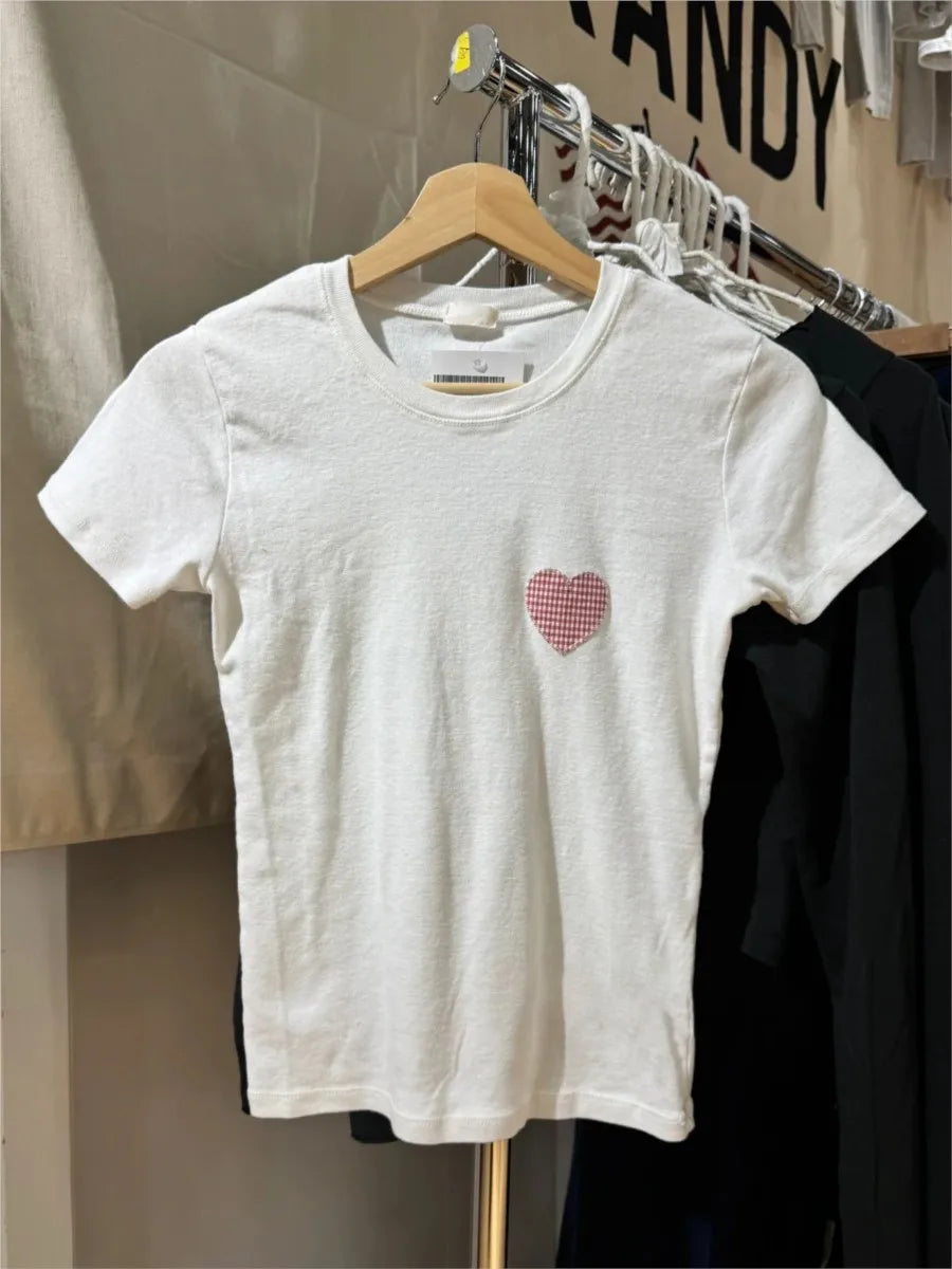 Sweet Strawberry Appliques T-shirt Women Summer Navy Cotton O-neck Short Sleeve Tee Shirts Cute Preppy Style Tshirt Y2K Tops New