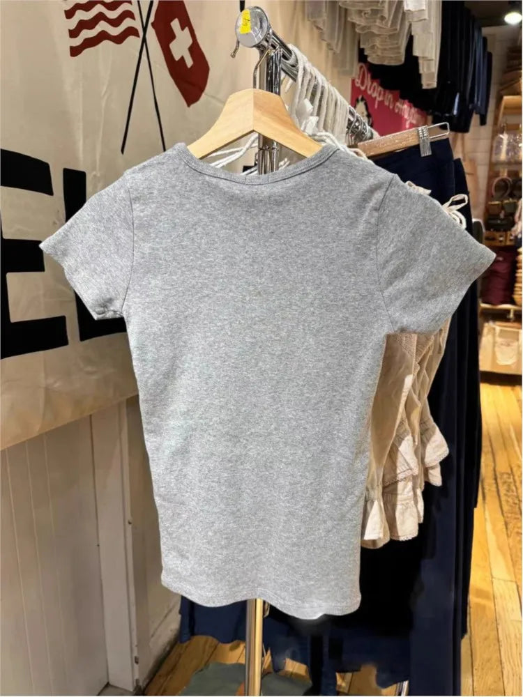 New Girl Guitarist Print T-shirt Woman Summer Round Neck Cotton Short Sleeve Tshirt Female Sweet Preppy Style OOTDS Tee Shirts