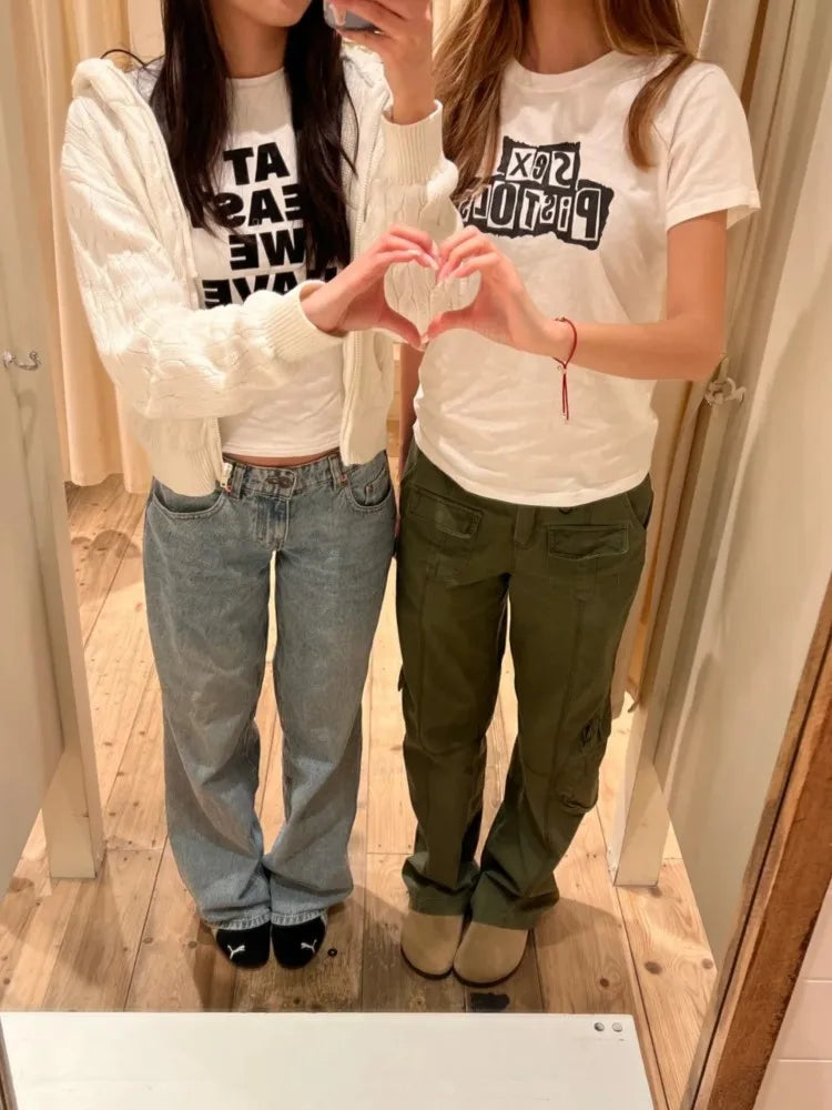 Vintage Letter Graphic Crop Top Women Summer Casual Round Neck Short Sleeve Short T-shirt Female Retro Classic Cotton Tops Chic