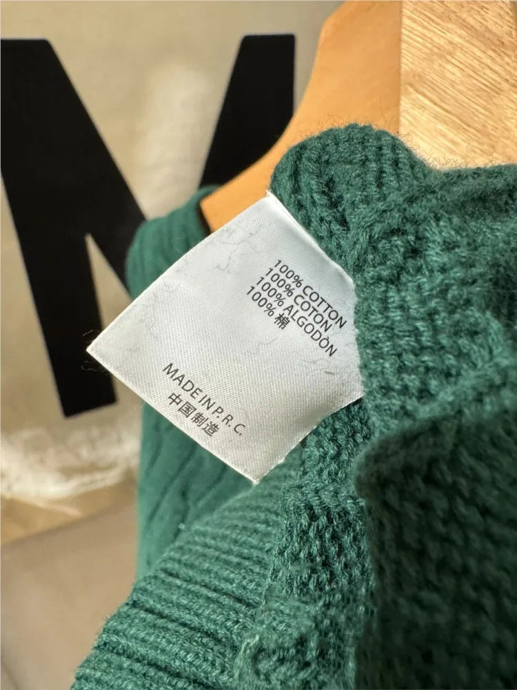 Drak Green O-neck Knit Cardigan Women Spring Cotton Casual Streetwear Slim Cropped Sweaters Vintage Simple Sweet Kniitwear Y2K