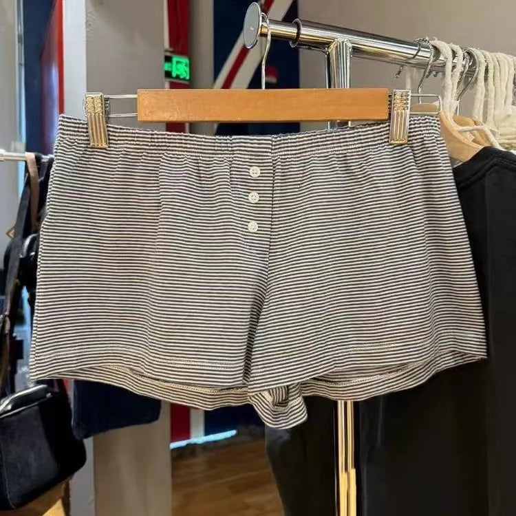 Fashion Striped Buttons Short Pants Women Summer Casual Elastic High Waist Home Underwear Vintage Cute Preppy Style Y2K Shorts