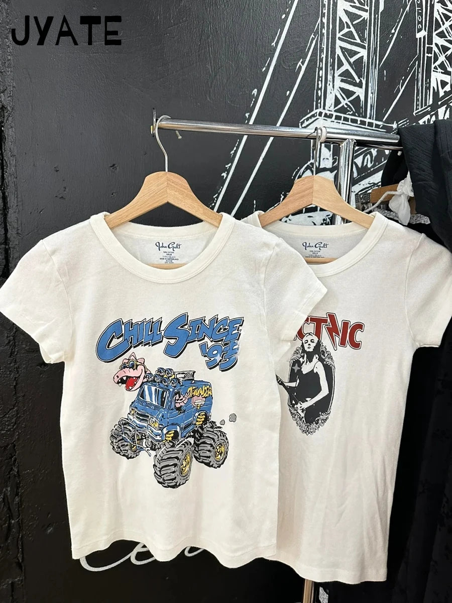 Guitarist Print O-neck Slim T-shirts Women New Cotton Street Simple White Short Sleeve Tops Clothes Vintage Chic Casual Tshirt