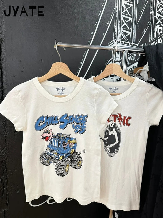 Guitarist Print O-neck Slim T-shirts Women New Cotton Street Simple White Short Sleeve Tops Clothes Vintage Chic Casual Tshirt