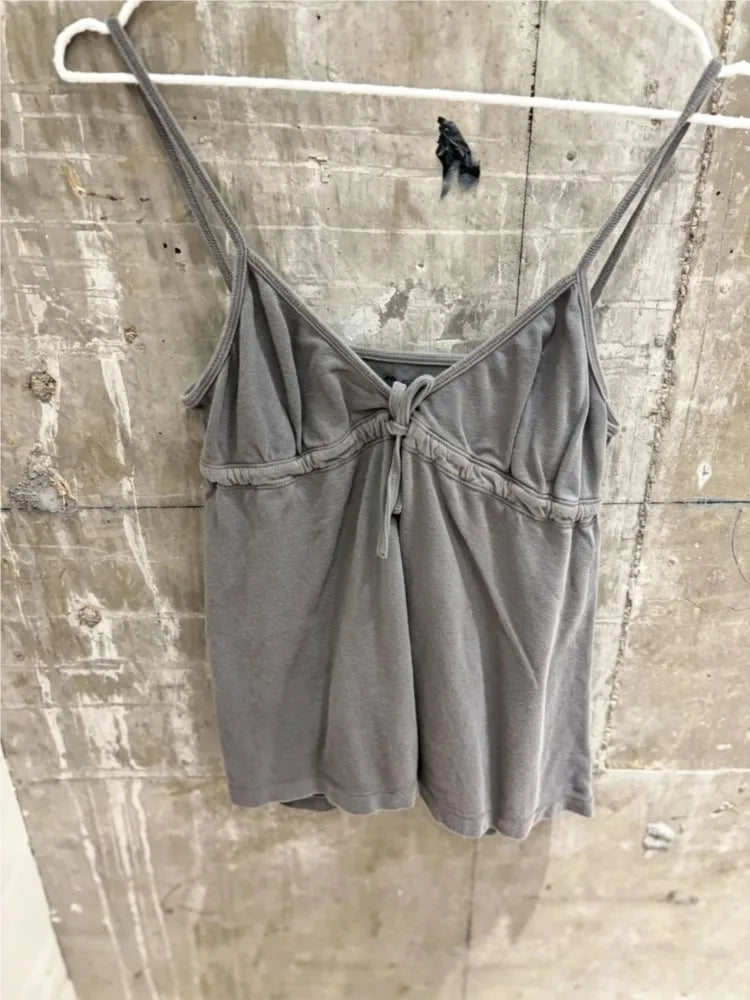 Sweet Lace-up Camisole Women Summer Streetwear Simple Basic Deep V-neck Sleeveless Vests Vintage Cute Cotton Tank Tops Y2K