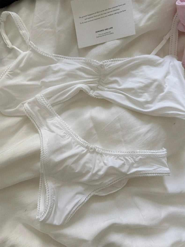 Pink Lace Bra Set Woman Adjusted-strap Seamless Bras+Low Waist Panties Female Casual Simple Solid High Elasticity Lingerie Sets