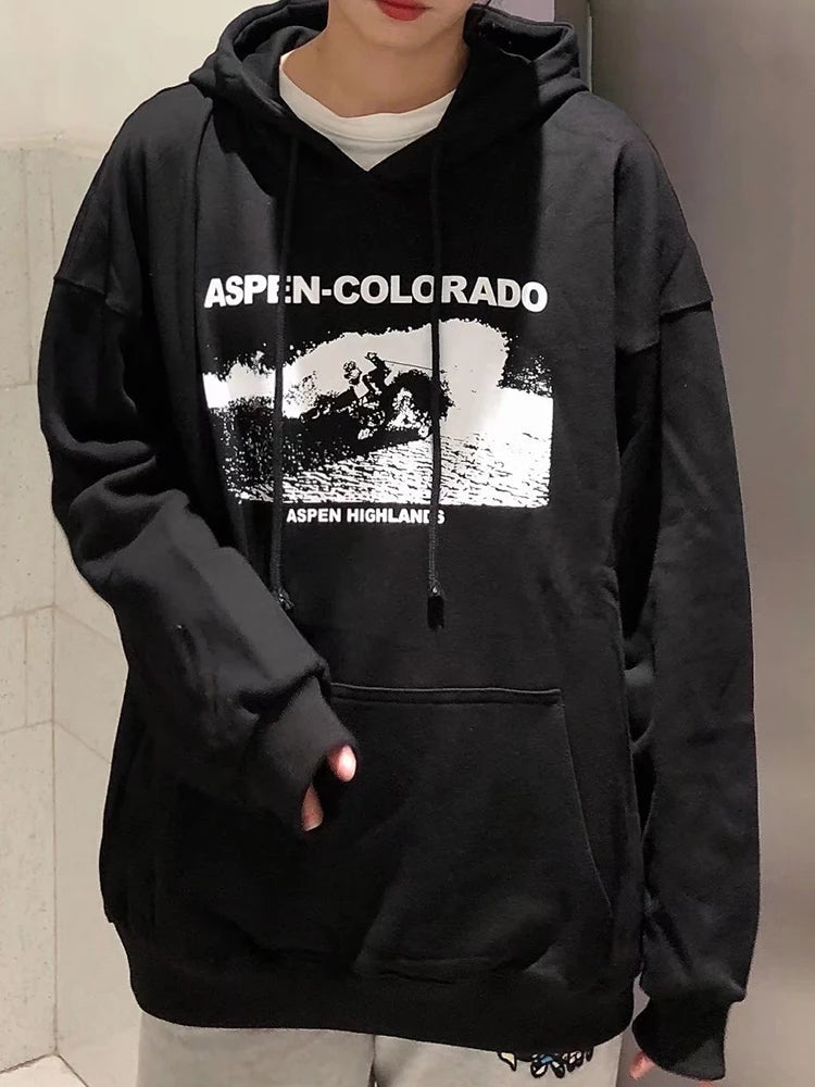 Classic Letter Graphic Print Sweatshirts Women Cotton Warm Casual Streetwear Pullover Tops Fashion Vintage Y2K Oversized Hoodies