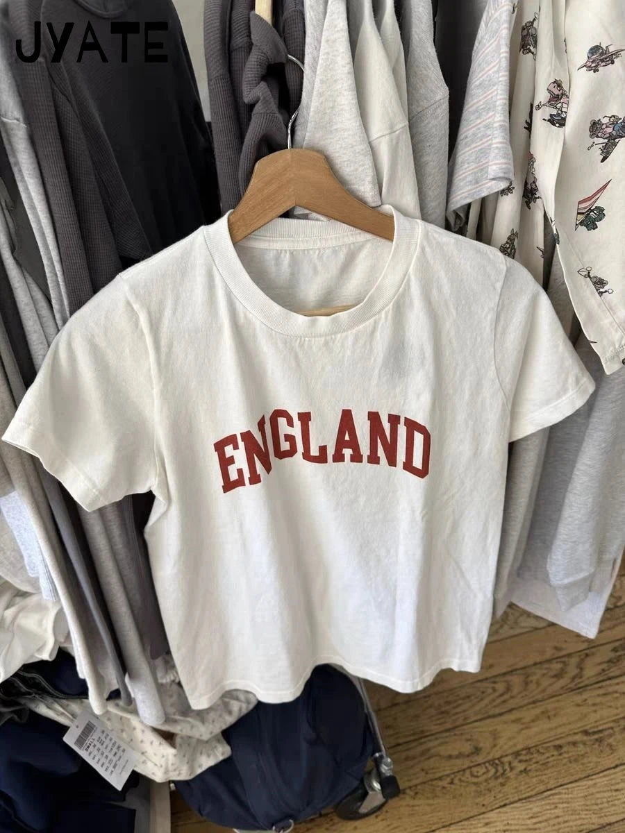 Fashion Letter Print Short Sleeve Tee Women Summer New Cotton Soft Streetwear O-neck Tops Clothes Sweet Chic Simple T-shirts Y2K