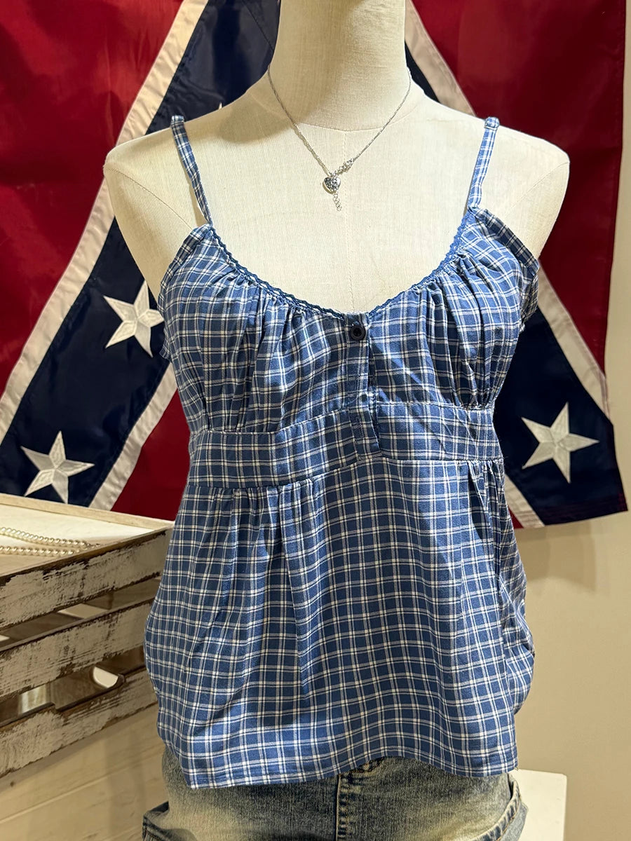 Navy Dot Slim Buttons Tank Top Woman Summer New Lace Trim V-neck Back Lace-up Cotton Camis Clothes Vintage Sweet Crop Tops Y2K