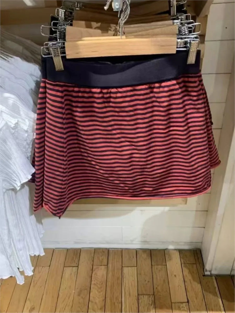 Retro Red Plaid Mini Skirts Women Summer Streetwear Casual Cotton Slim Sexy Low Rise Patchwork Skirt Vintage Amrican Y2K Faldas