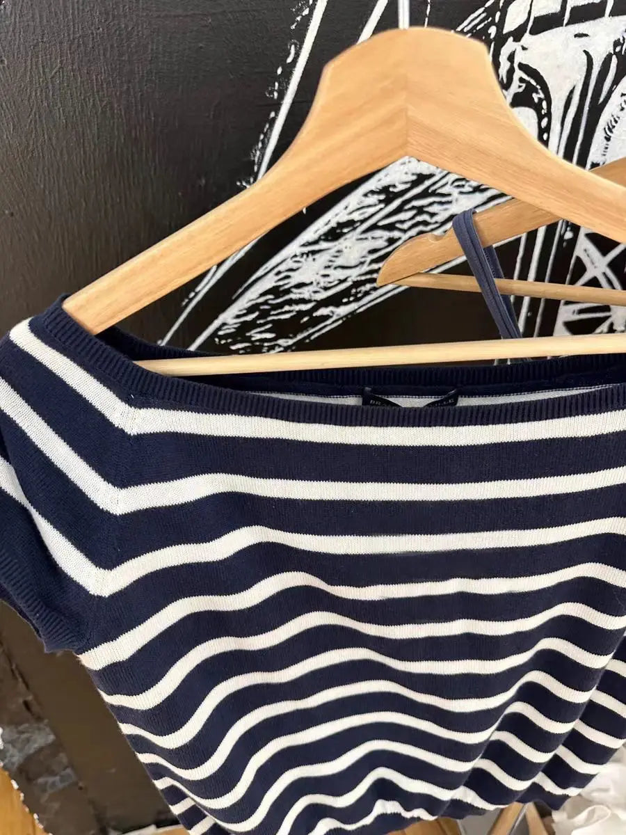 Square Neck Striped Knitted Crop Tops Women Summer Casual Slim Sweater Short Sleeve Tops Vintage Chic Preppy Style T-shirts Y2k