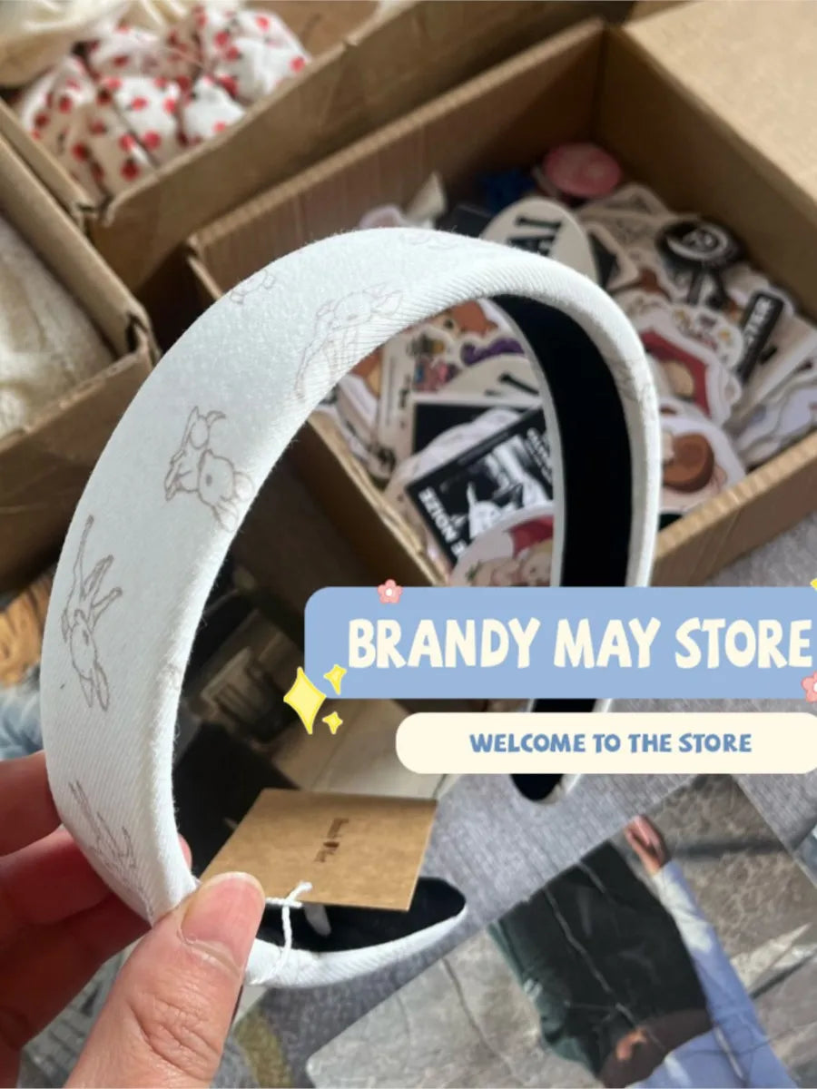 Little Bear Print Headbands Women New Casual Vintage Cotton Preppy Style Streetwear Headwears Girl Cute Sweet Y2K Headband OOTDS