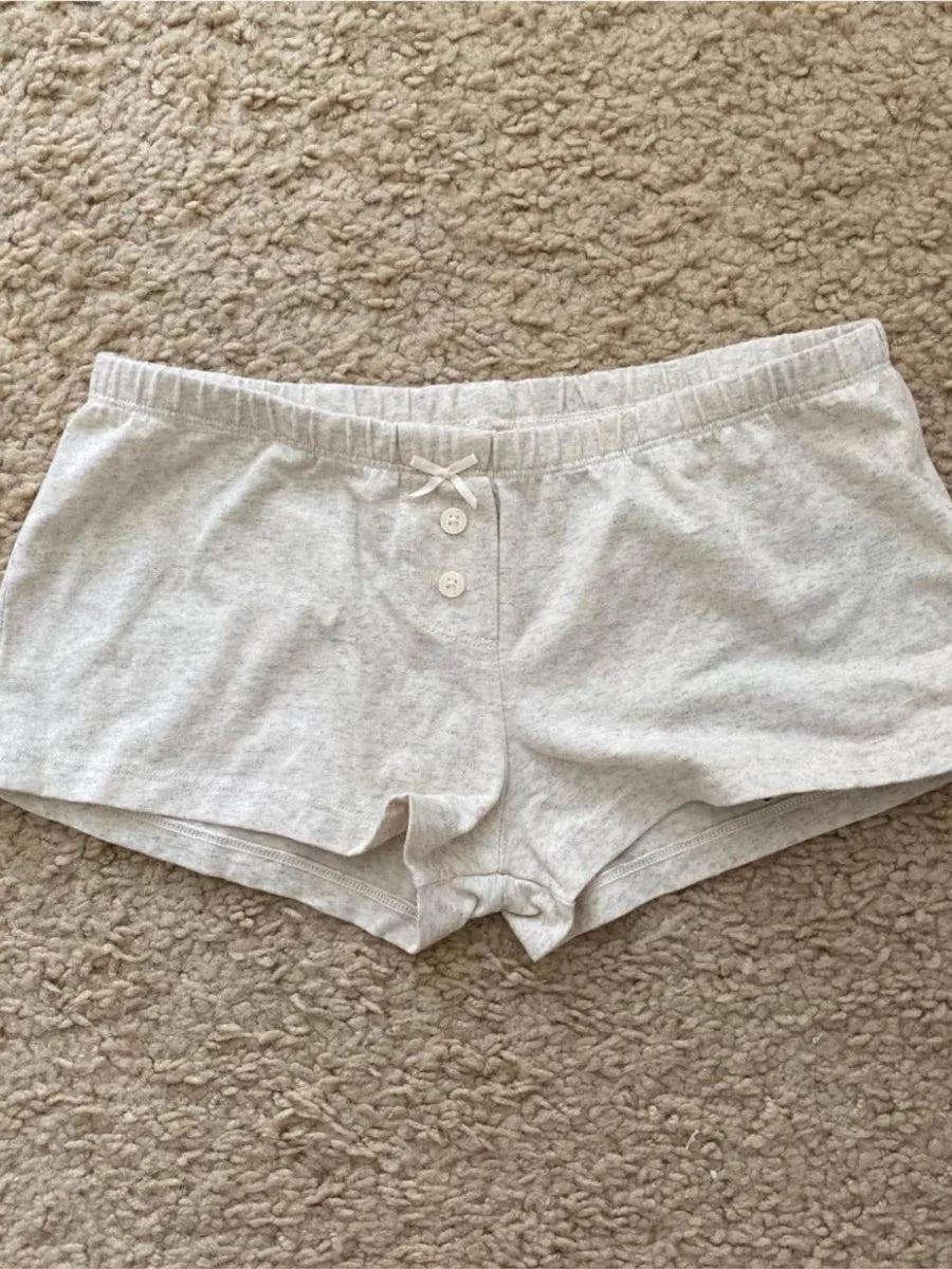 Lace Trim Bow Tank Tops Shorts Cotton Outfits Women Summer V-neck Vest+Buttons Straight Boxer Short Pant Cute Home Pajama Sets