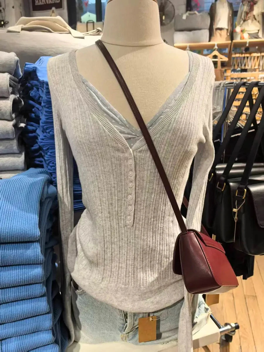 Pink Knit Slim Long Sleeve Tees Women Autumn New Fashion U-neck Cotton Soft T-shirt Cute Preppy Style  Casual T Shirt Y2K Top