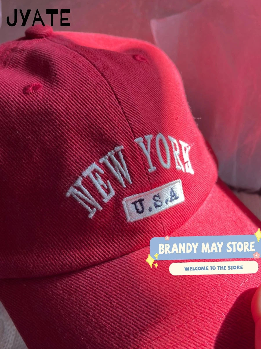 Simple Letter Embroidery Red Baseball Cap Women Streetwear Cotton Soft Sunscreen Hat Femme Vintage Casual Snapback Hats 2024 New