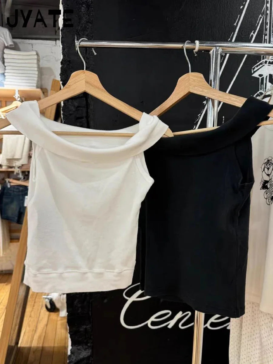 Sweet White Strapless Crop Tops Women Summer New Cotton Slash Neck Slim Cropped Tees Shirt Streetwear Preppy Style T-shirts Y2K
