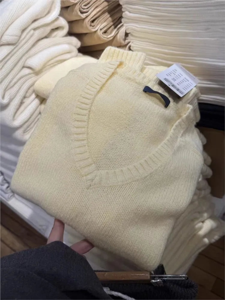 Yellow Sweater Woman Spring Casual Sweet V-neck Long Sleeve Knitted Pullover Cute Simple Preppy Style Sweaters Chic Y2k Jumpers