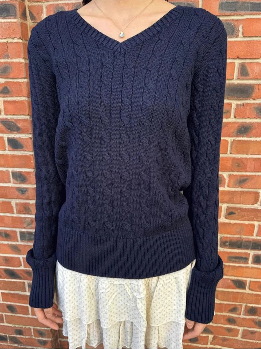 New Beige Twisted Flower Thin Knitted Sweater Women V-Neck Long Sleeve Jumpers Spring Sweet Cute Preppy Style Sweater Top