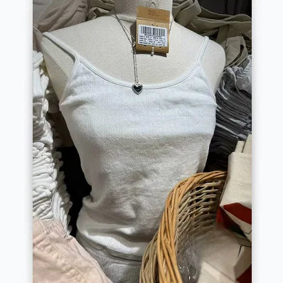 Sweet White Bow Sleeveless Vest Women Summer Cotton Slim Sexy Simple Heart Hollow Out Tank Tops Sweet Vintage Cute Camisole Y2K