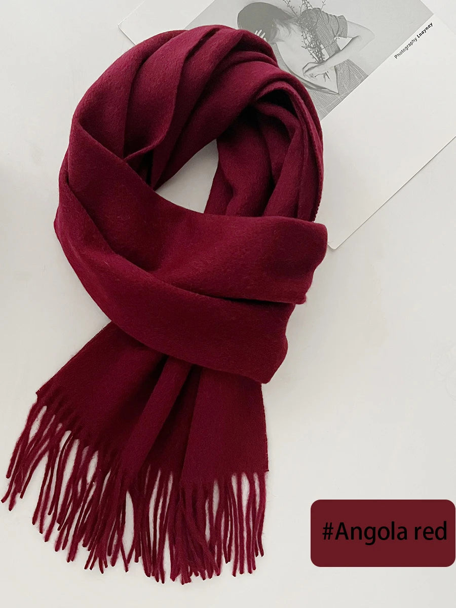 New Solid Tassel Knitted Scarf Women Winter/fall Unisex Warm Wool Long Size Vintage Casual All-match Preppy Style Scarves Y2K