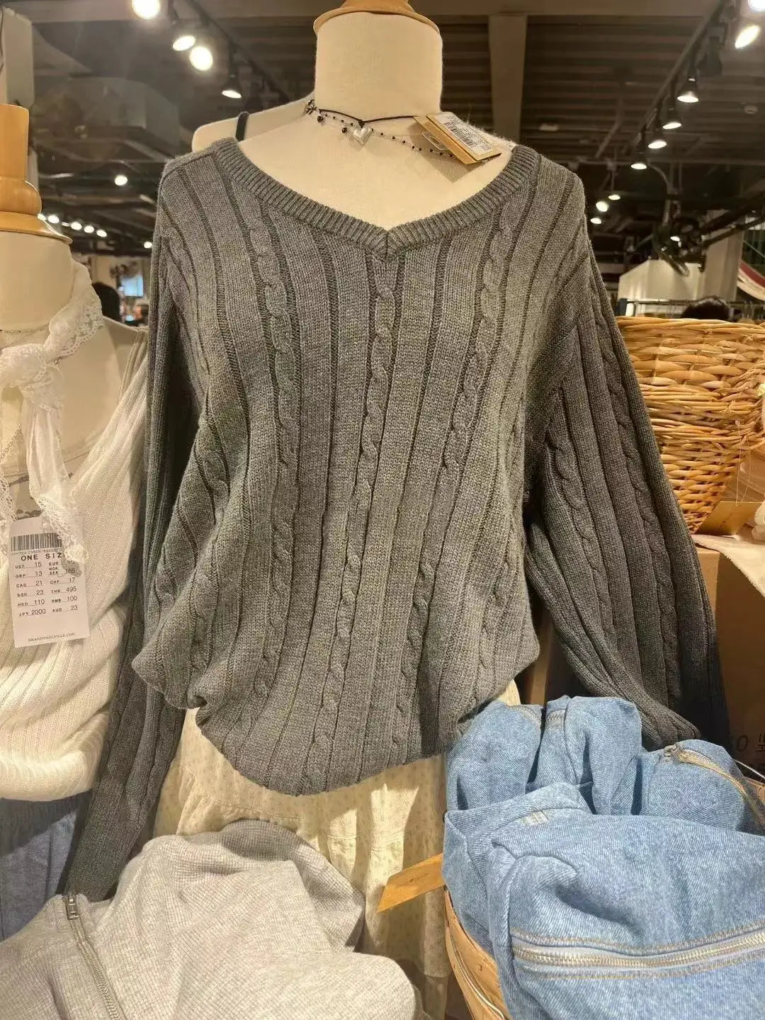 Women V-neck Knitted Sweater Casual Autumn Winter Cotton Warm Loose Twisted Flower Pullover Tops Harajuku Solid Vintage Jumper