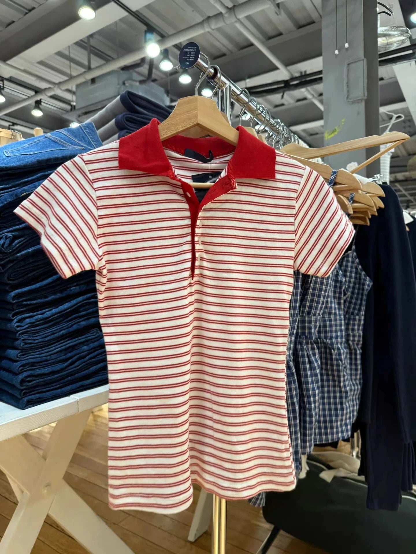 Sweet Red Striped Polo T-shirt Women Summer Casual Simple Cotton Turn Down Collar Short Sleeve Tees Preppy Style T Shirt Clothes