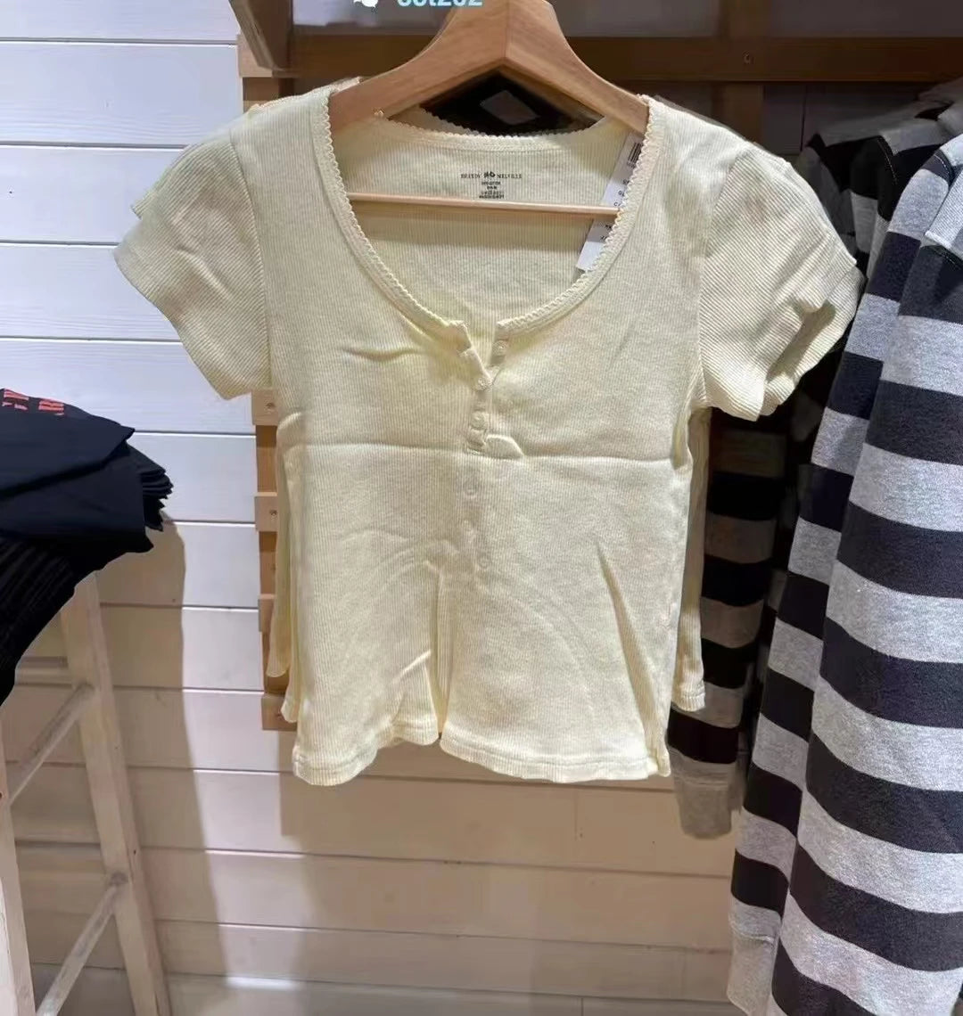 Classic Letter Print T-shirts Women Summer Cotton Soft Slim O-neck Short Sleeve Tees Female Vintage Streetwear Sweet Crop Tops