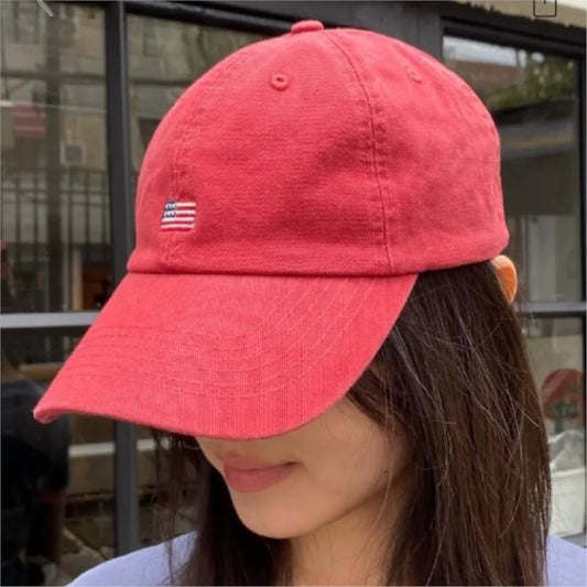 American Flag Embroidery Red Baseball Cap Women New Streetwear Cotton Soft Sunscreen Hat Femme Vintage Casual Snapback Hats Y2K