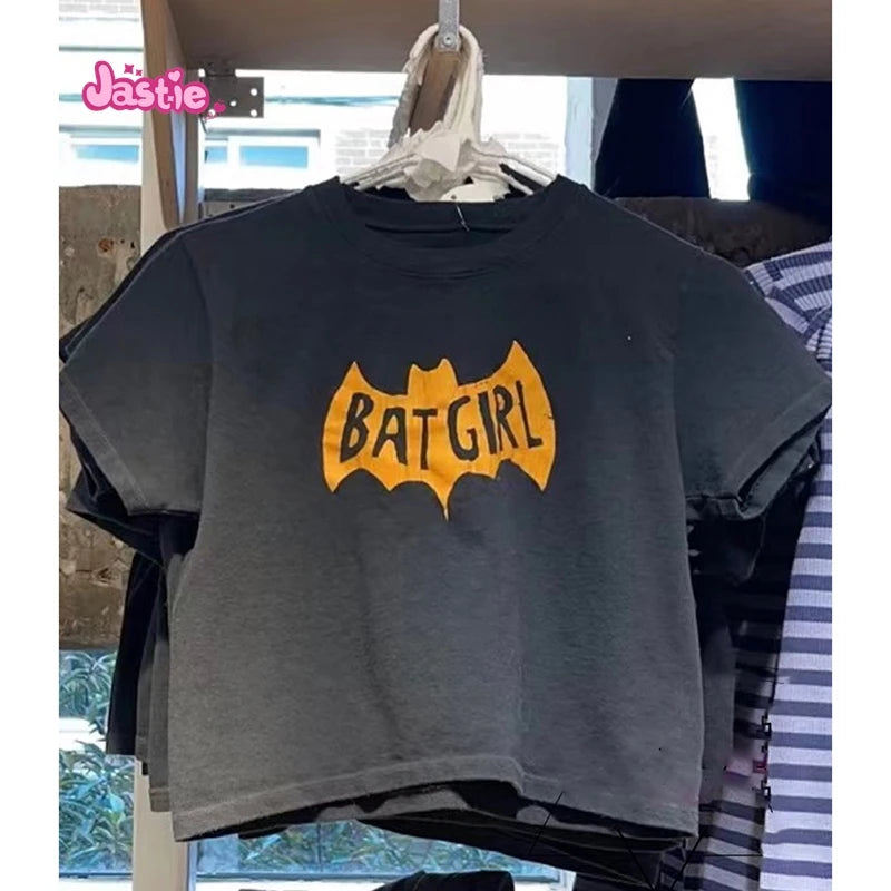 Vintage Letter Graphic Crop Top Women Summer Casual Round Neck Short Sleeve Short T-shirt Female Retro Classic Cotton Tops Chic