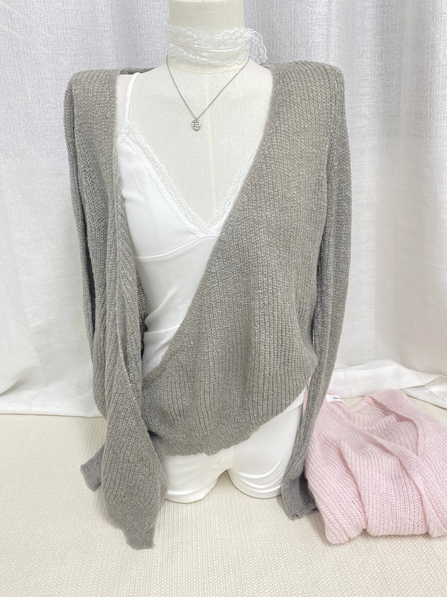 Pink Lace-up Knitted Soft Sweater Cardigan Women New V-neck Long Sleeve Cute Sweaters Sweet Chic Elegant Knitwear Crop Tops Y2K