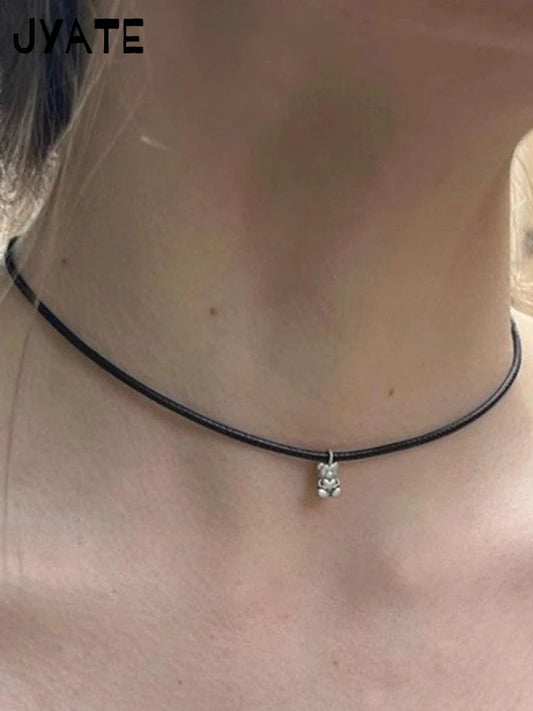 Little Bear Plated Silver Pendant Necklace Girl New Streetwear Harajuku Punk Charms Jewelry Chains Women Vintage Cute Choker Y2K