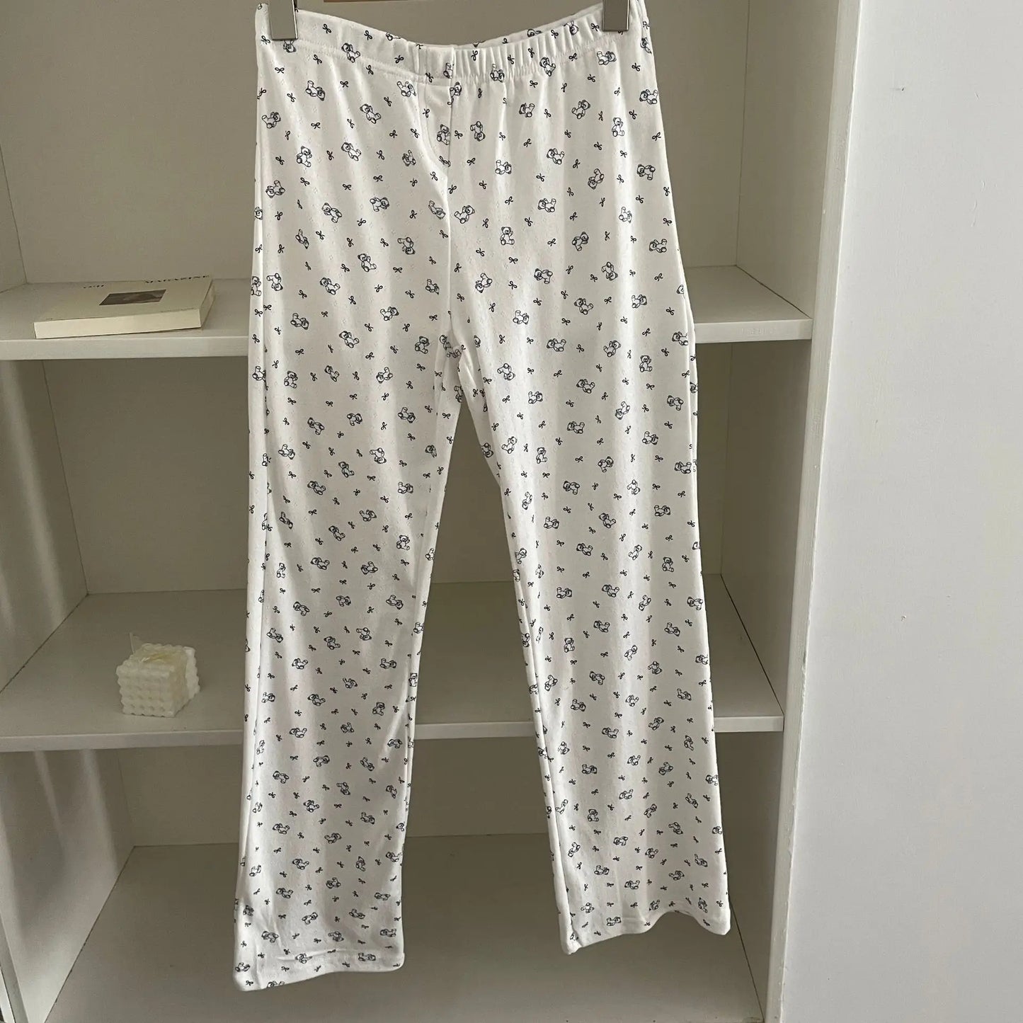 Sweet Solid Cotton Home Pant Women All-match Soft Elastic High Waist Pajama Trousers Vintage Preppy Style SImple Y2K Long Pants