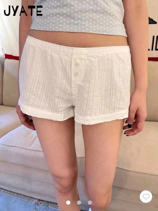 White Striped Cotton Pajama Shorts Women New Simple Casual Loose Elastic High Waist Short Pant Sweet Preppy Style Home Underwear