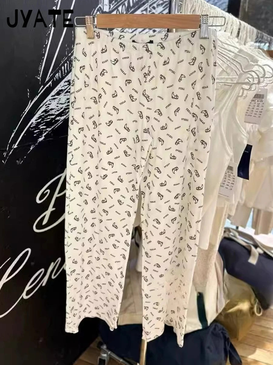 Skull Print Cotton Soft Long Pants Women New Harajuku Casual Elastic High Waist Pajama Straight Pant Vintage Chic Y2K Trousers