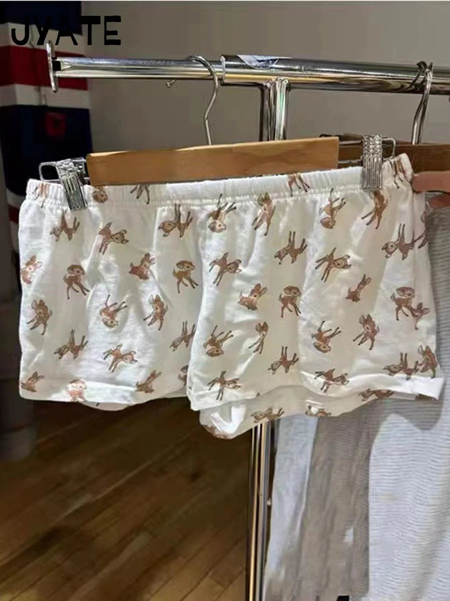 Little Deer Vest Shorts 2 Pieces Set Women Lace Trim Bow Slim Tank Top+Buttons Patchwork Straight Short Pant Sweet Suit Sets Y2K