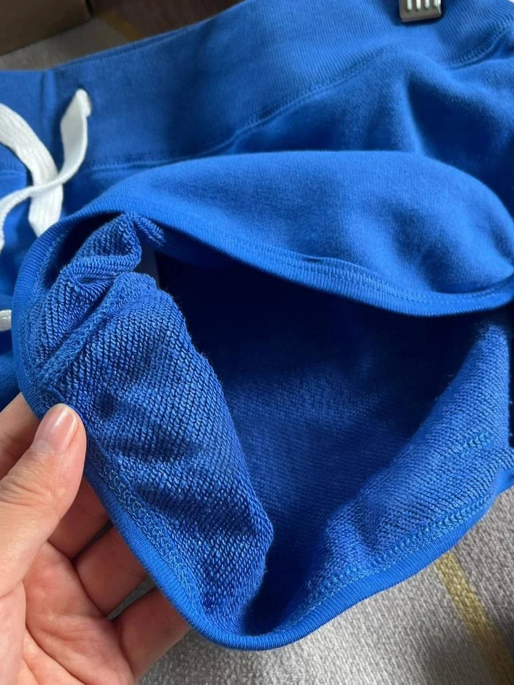 Blue Raw Hem Cotton Short Pant Women Summer Elastic High Waist Casual SweatShorts Sweet Vintage Chic Y2K Drawstring Bottoms New