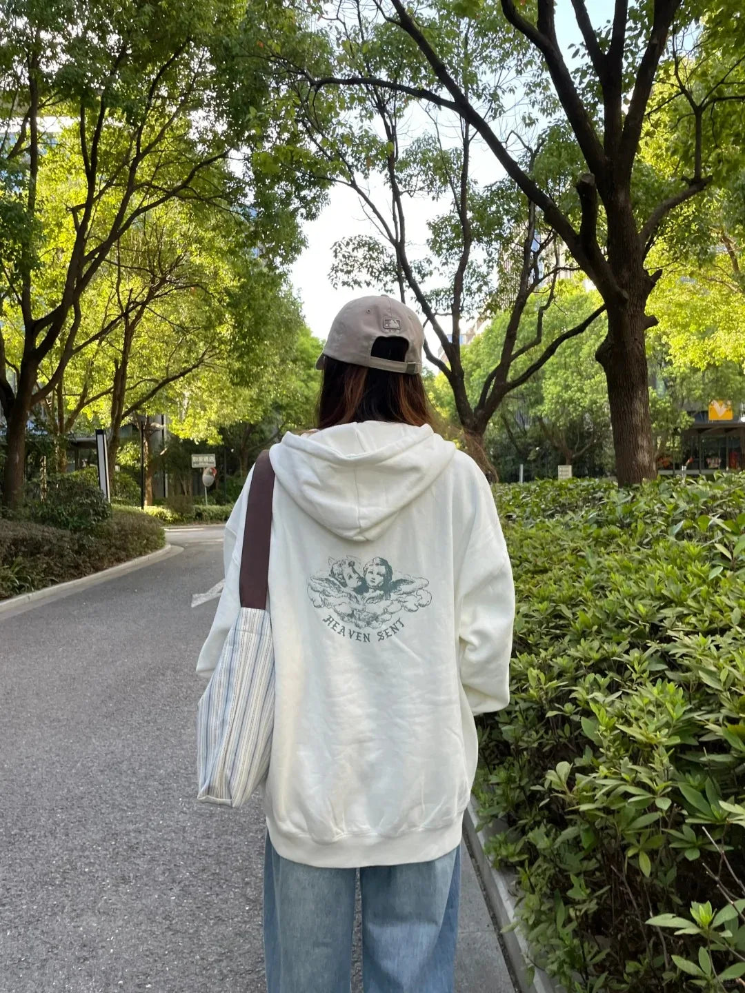 Pocket Zip-up Sweatshirts Tops Women White Cotton Casual Drawstring Pullover Coat Vintage Preppy Style Oversized Hoodie Y2K