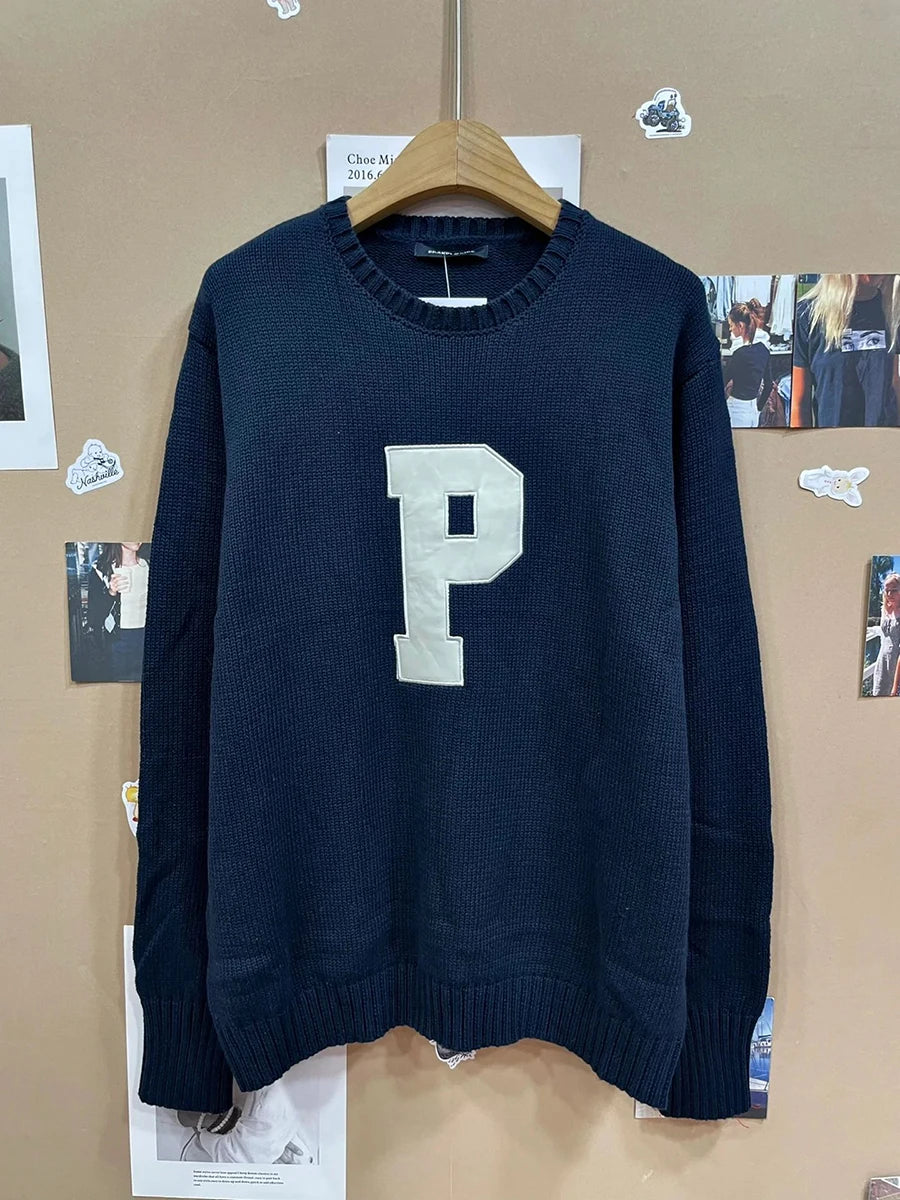 Simple Letter Embroidery Sweater Women American O-neck Street Loose Cotton Knitted Pullover Tops Vintage Harajuku Jumper Y2K